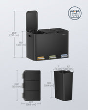 Triple Kitchen Bin with Colour Coded Pedals 3 x 18L in Black for Waste Recycling by Songmics Home