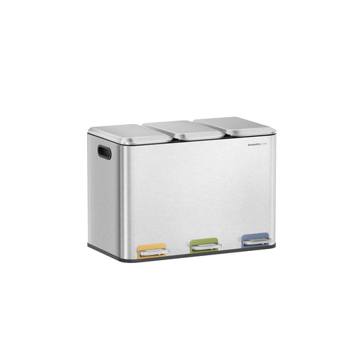 Triple Kitchen Recycling Bin with Colour Coded Pedals in Metallic Silver by Songmics Home