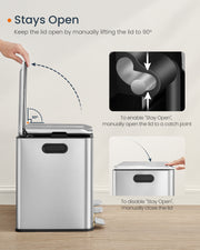 Triple Kitchen Recycling Bin with Colour Coded Pedals in Metallic Silver by Songmics Home