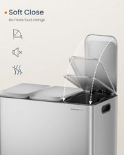 Triple Kitchen Recycling Bin with Colour Coded Pedals in Metallic Silver by Songmics Home