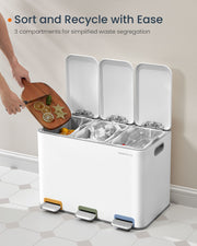 Triple Kitchen Recycling Bin Colour Coded Pedals 3 x 18L in Cloud White by Songmics Home