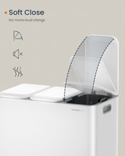 Triple Kitchen Recycling Bin Colour Coded Pedals 3 x 18L in Cloud White by Songmics Home