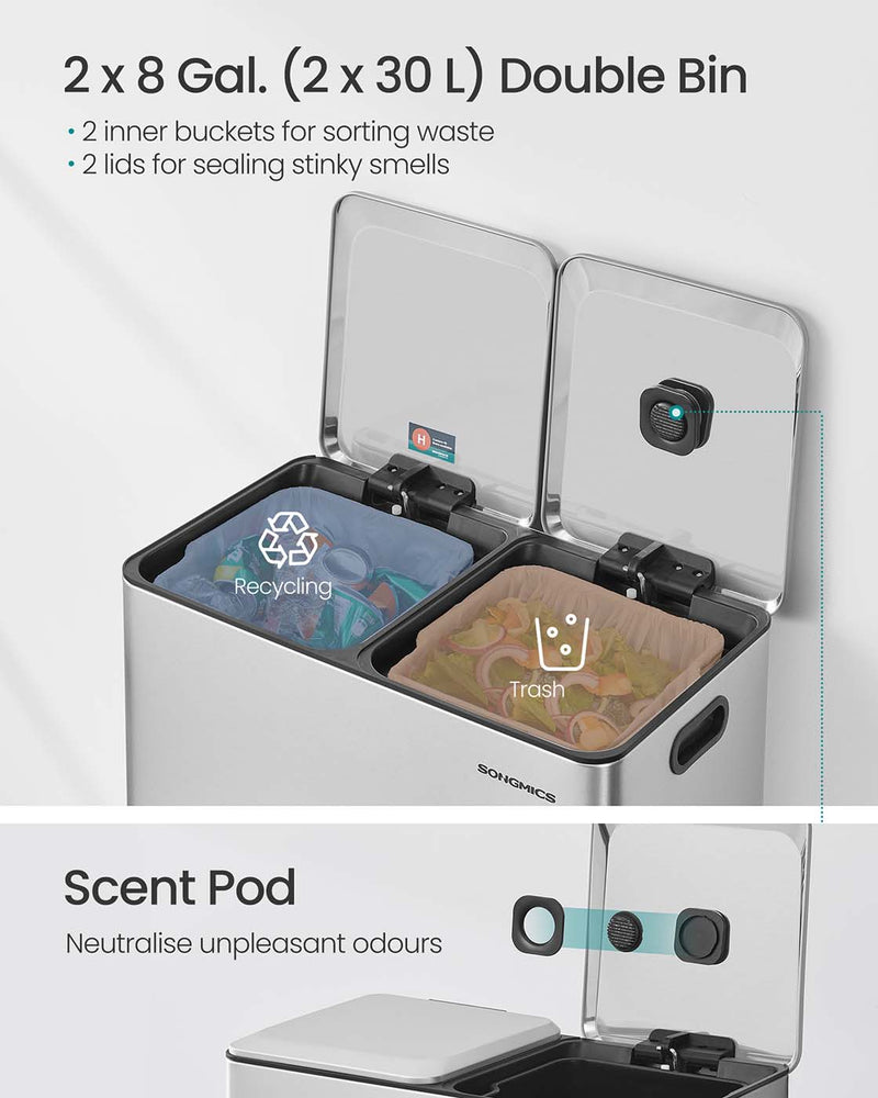 Double Kitchen Bin with Soft Close Lids and Removable Inner Buckets by Songmics