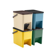 Set of 4 Stackable Recycling Bins for Kitchen Waste in Beige and Green by Songmics
