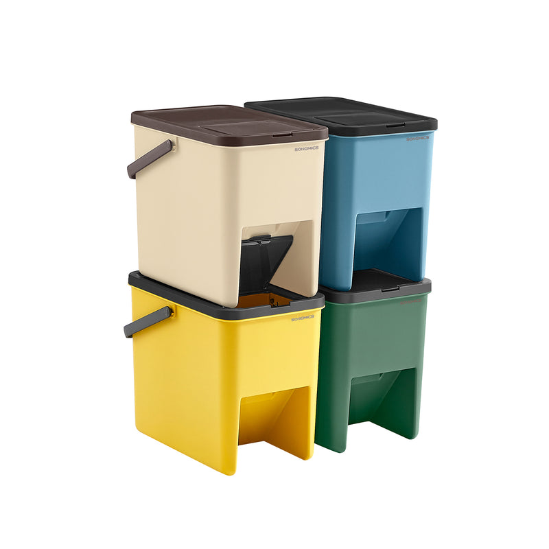 Set of 4 Stackable Recycling Bins for Kitchen Waste in Beige and Green by Songmics