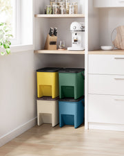 Set of 4 Stackable Recycling Bins for Kitchen Waste in Beige and Green by Songmics