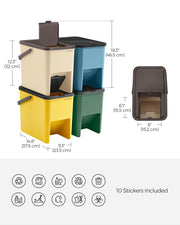 Set of 4 Stackable Recycling Bins for Kitchen Waste in Beige and Green by Songmics