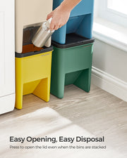 Set of 4 Stackable Recycling Bins for Kitchen Waste in Beige and Green by Songmics