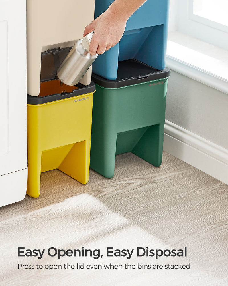 Set of 4 Stackable Recycling Bins for Kitchen Waste in Beige and Green by Songmics