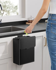 8 Litre Hanging Steel Kitchen Bin with Hooks in Ink Black Space Saving Design by Songmics