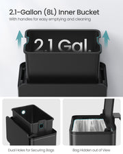 8 Litre Hanging Steel Kitchen Bin with Hooks in Ink Black Space Saving Design by Songmics