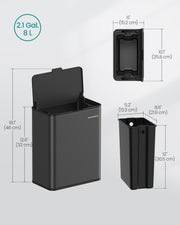 8 Litre Hanging Steel Kitchen Bin with Hooks in Ink Black Space Saving Design by Songmics