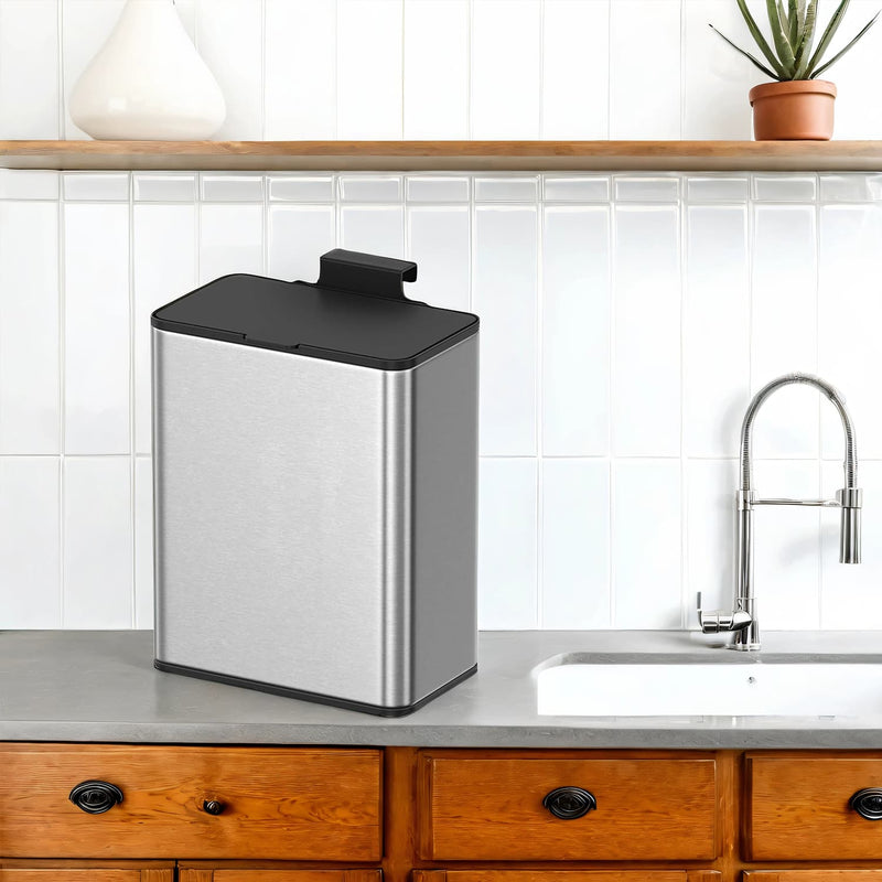 8 Litre Hanging Kitchen Bin with Lid Wall or Cupboard Mounted Space Saver by Songmics