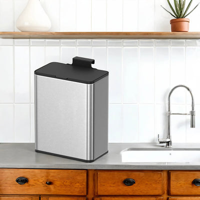 8 Litre Hanging Kitchen Bin with Lid Wall or Cupboard Mounted Space Saver by Songmics