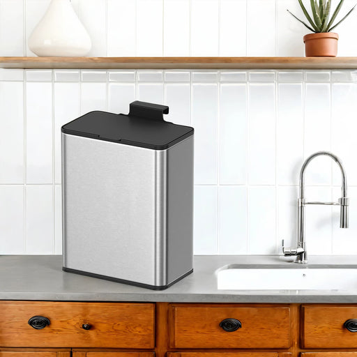 8 Litre Hanging Kitchen Bin with Lid Wall or Cupboard Mounted Space Saver by Songmics