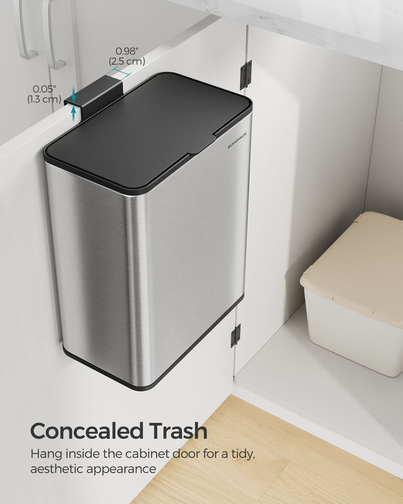 8L Steel Hanging Kitchen Bin with Lid Space Saving Rubbish Solution by Songmics
