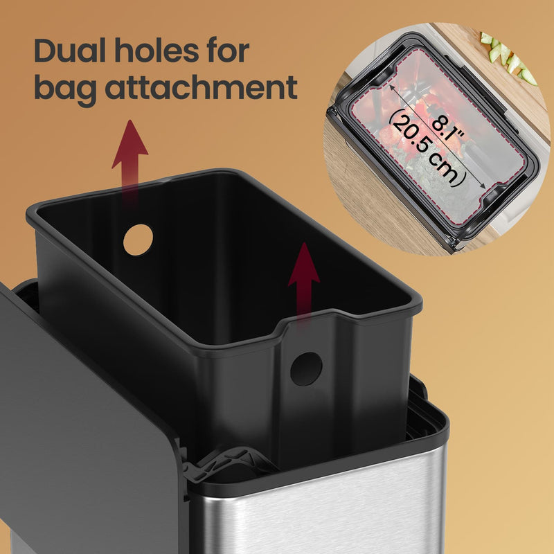 8 Litre Hanging Kitchen Bin with Lid Wall or Cupboard Mounted Space Saver by Songmics