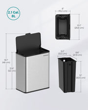 8L Steel Hanging Kitchen Bin with Lid Space Saving Rubbish Solution by Songmics