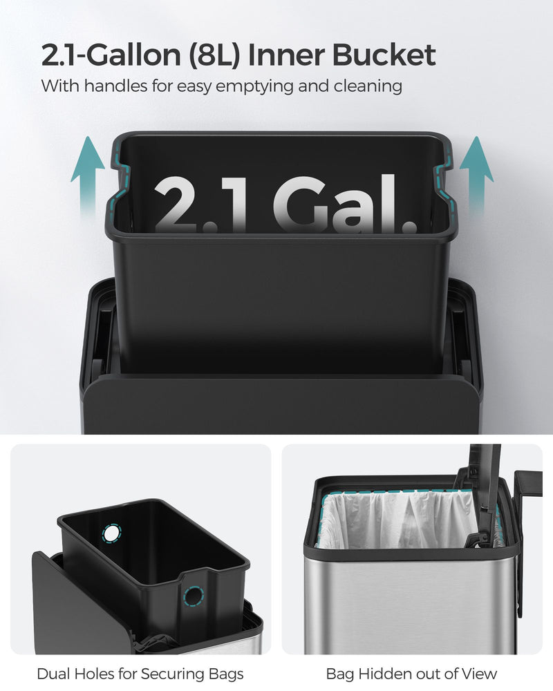 8L Steel Hanging Kitchen Bin with Lid Space Saving Rubbish Solution by Songmics