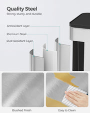 8L Steel Hanging Kitchen Bin with Lid Space Saving Rubbish Solution by Songmics