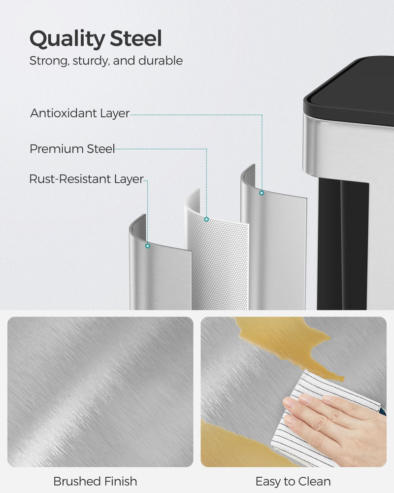 8L Steel Hanging Kitchen Bin with Lid Space Saving Rubbish Solution by Songmics