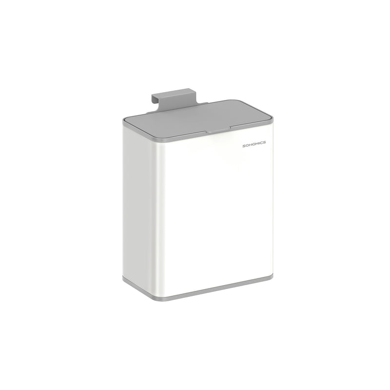 8 Litre Hanging Steel Kitchen Bin with Hooks in Cloud White Space Saving Design by Songmics