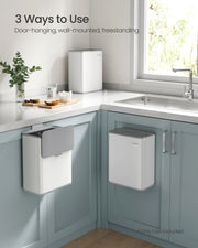 8 Litre Hanging Steel Kitchen Bin with Hooks in Cloud White Space Saving Design by Songmics