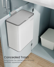 8 Litre Hanging Steel Kitchen Bin with Hooks in Cloud White Space Saving Design by Songmics