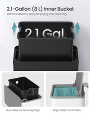 8 Litre Hanging Steel Kitchen Bin with Hooks in Cloud White Space Saving Design by Songmics