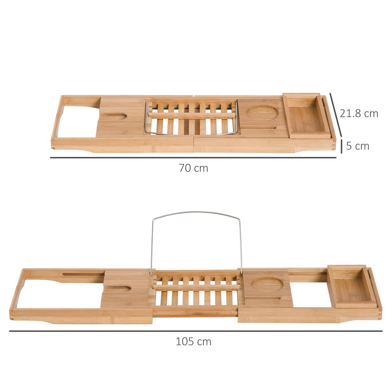 Extendable Bamboo Bath Caddy Shelf Set of 2 Ideal for Bathroom Storage, Natural