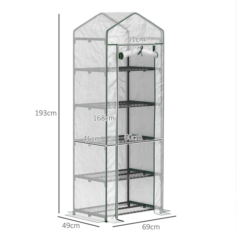 White 193cm Five Shelf Mini Greenhouse for Plants and Seedlings by Outsunny