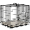 Foldable Black Dog Crate with Two Doors Tray and Cushion for Extra Small Dogs 60 x 40 x 50 by PawHut