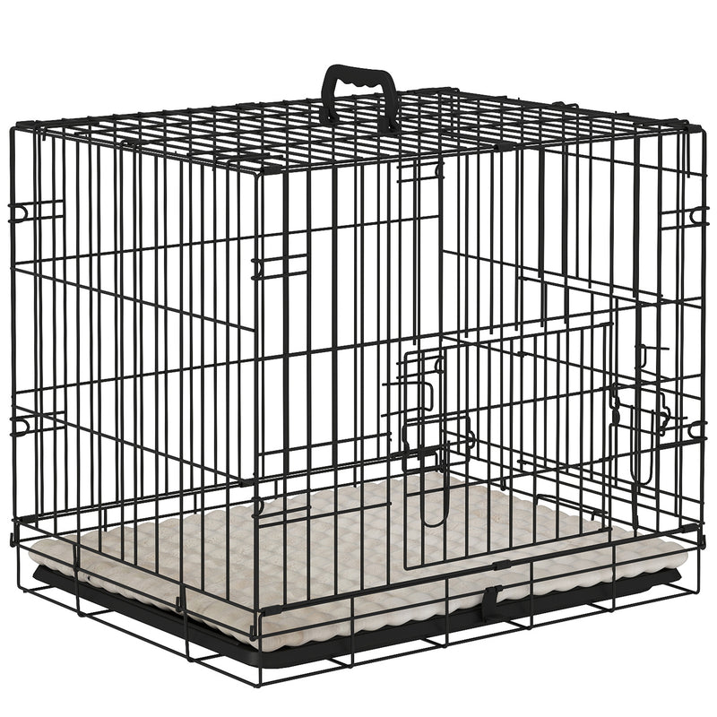 Foldable Black Dog Crate with Two Doors Tray and Cushion for Extra Small Dogs 60 x 40 x 50 by PawHut