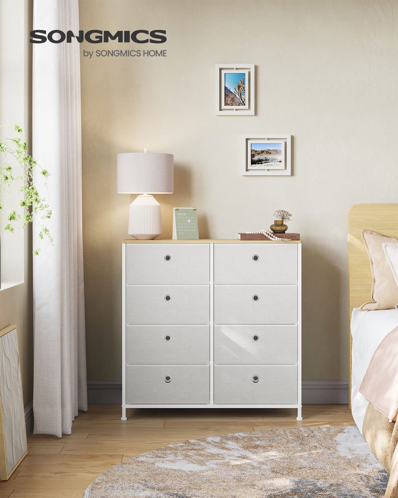 Cream White and Oak Fabric Storage Chest with 8 Drawers for Bedroom or Hallway by Songmics