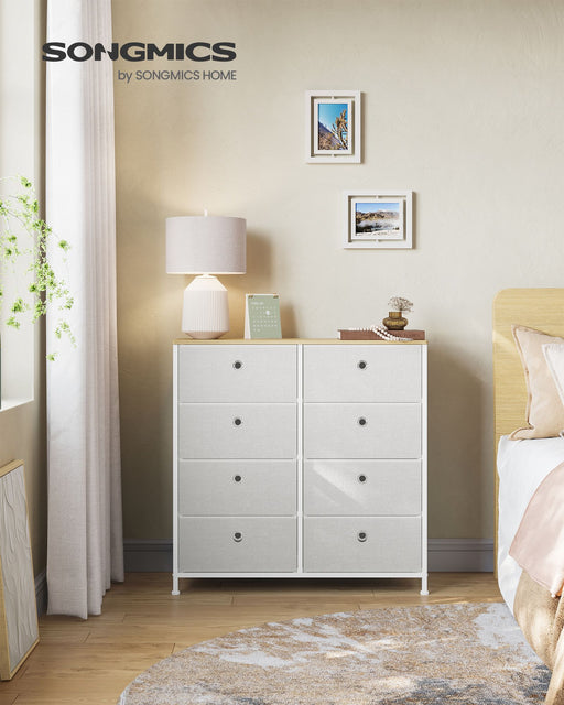 Cream White and Oak Fabric Storage Chest with 8 Drawers for Bedroom or Hallway by Songmics