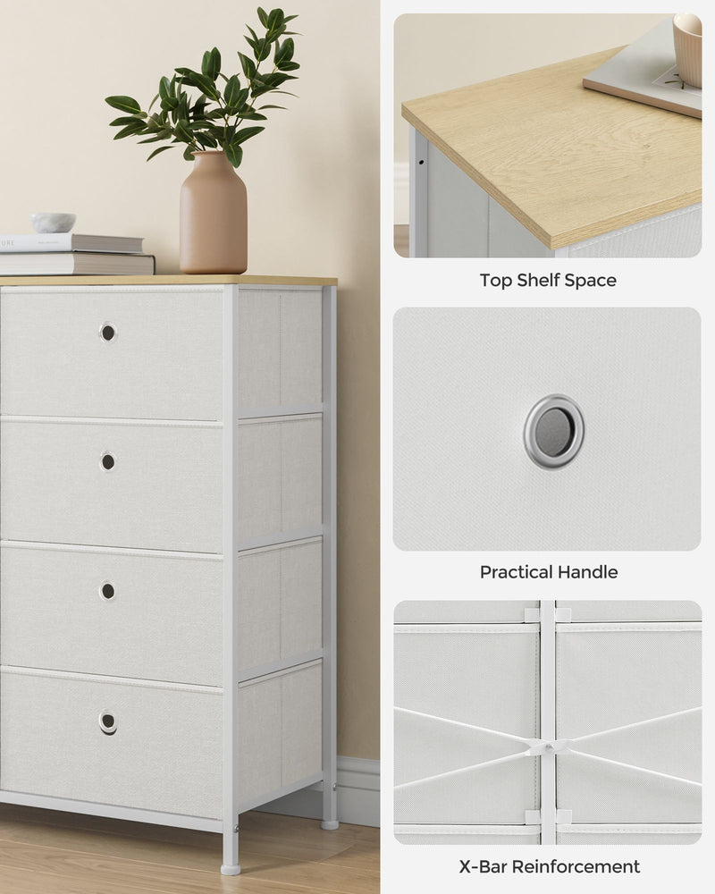 Cream White and Oak Fabric Storage Chest with 8 Drawers for Bedroom or Hallway by Songmics