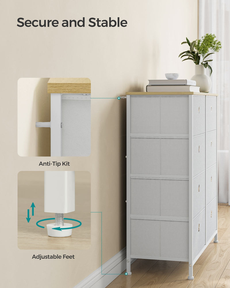 Cream White and Oak Fabric Storage Chest with 8 Drawers for Bedroom or Hallway by Songmics