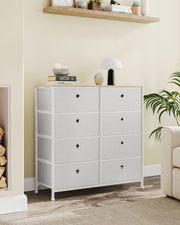 Cream White and Oak Fabric Storage Chest with 8 Drawers for Bedroom or Hallway by Songmics