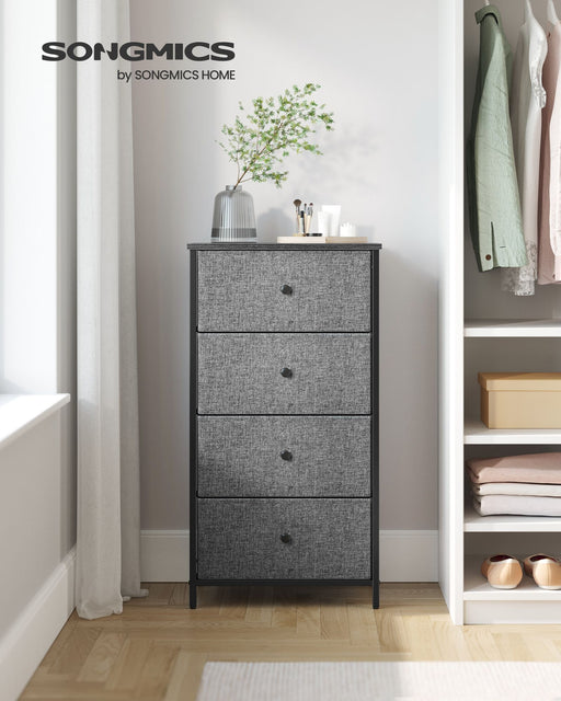 4 Drawer Fabric Chest in Classic Grey and Black for Bedroom or Hallway Storage by Songmics