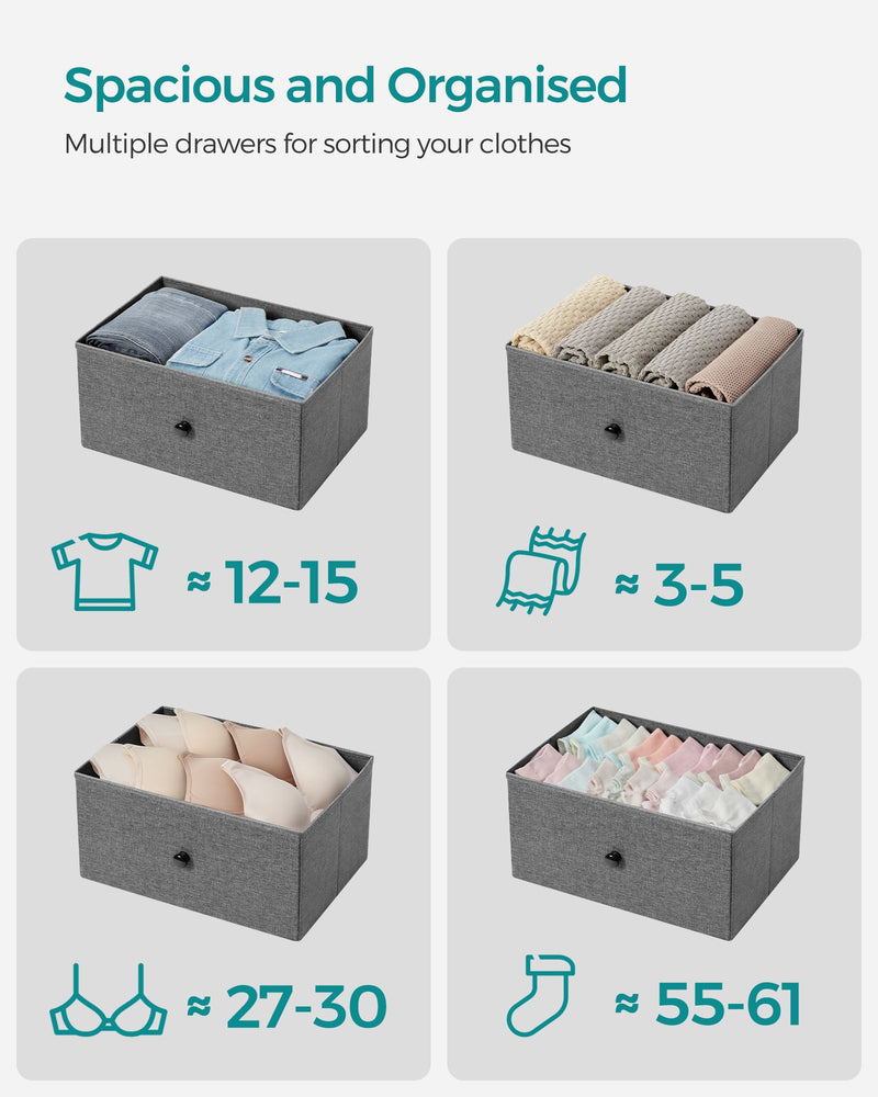 4 Drawer Fabric Chest in Classic Grey and Black for Bedroom or Hallway Storage by Songmics