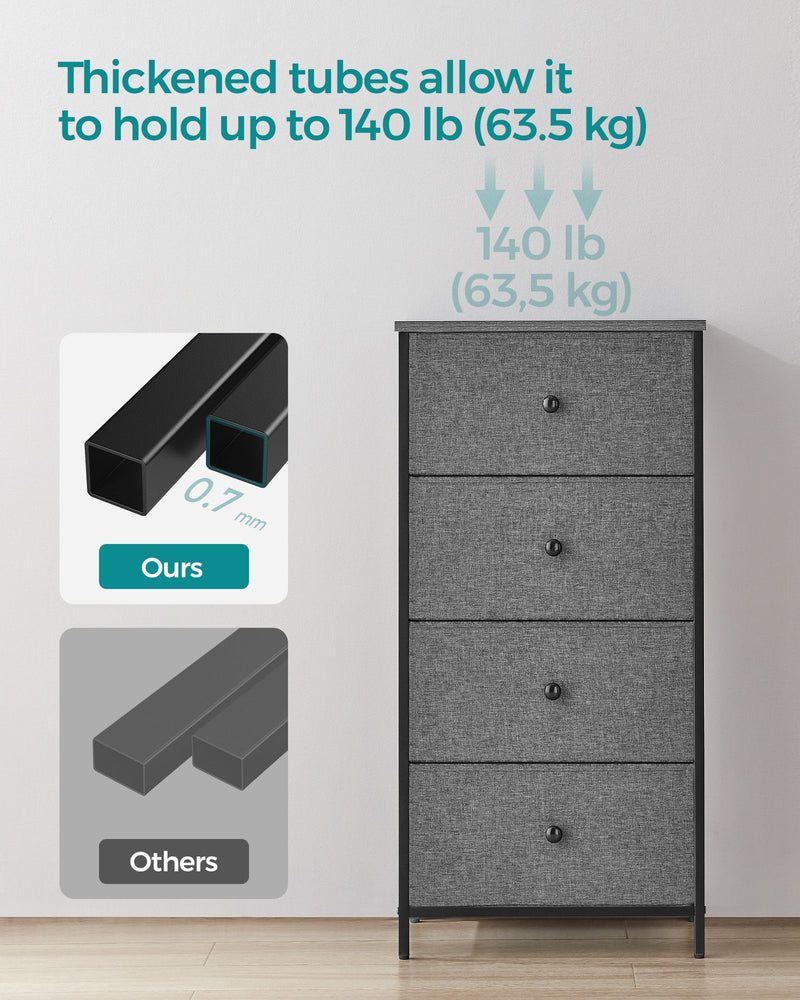 4 Drawer Fabric Chest in Classic Grey and Black for Bedroom or Hallway Storage by Songmics