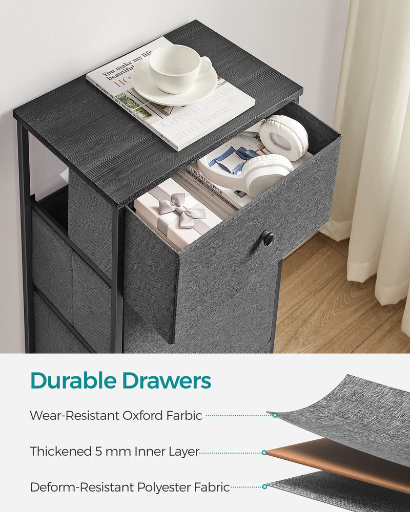 4 Drawer Fabric Chest in Classic Grey and Black for Bedroom or Hallway Storage by Songmics