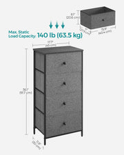 4 Drawer Fabric Chest in Classic Grey and Black for Bedroom or Hallway Storage by Songmics