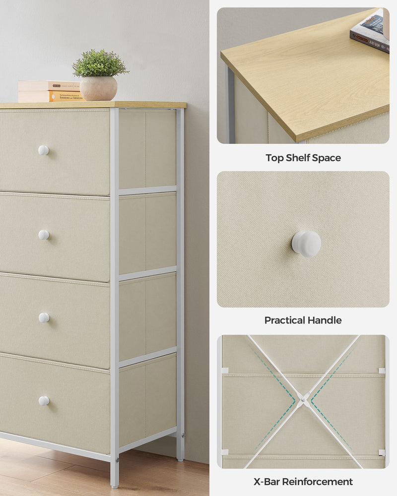 Chest of Drawers with 4 Spacious Fabric Storage Drawers for Bedroom or Hallway by Songmics