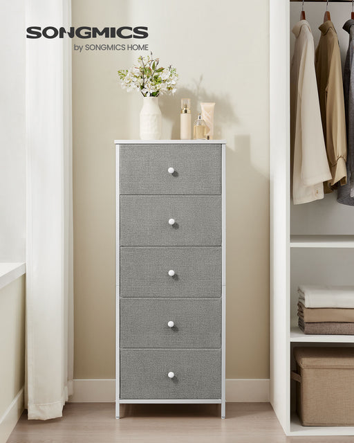 Tall Chest of 5 Drawers in Dove Grey and Cream White for Bedroom Storage by Songmics