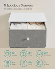 Tall Chest of 5 Drawers in Dove Grey and Cream White for Bedroom Storage by Songmics