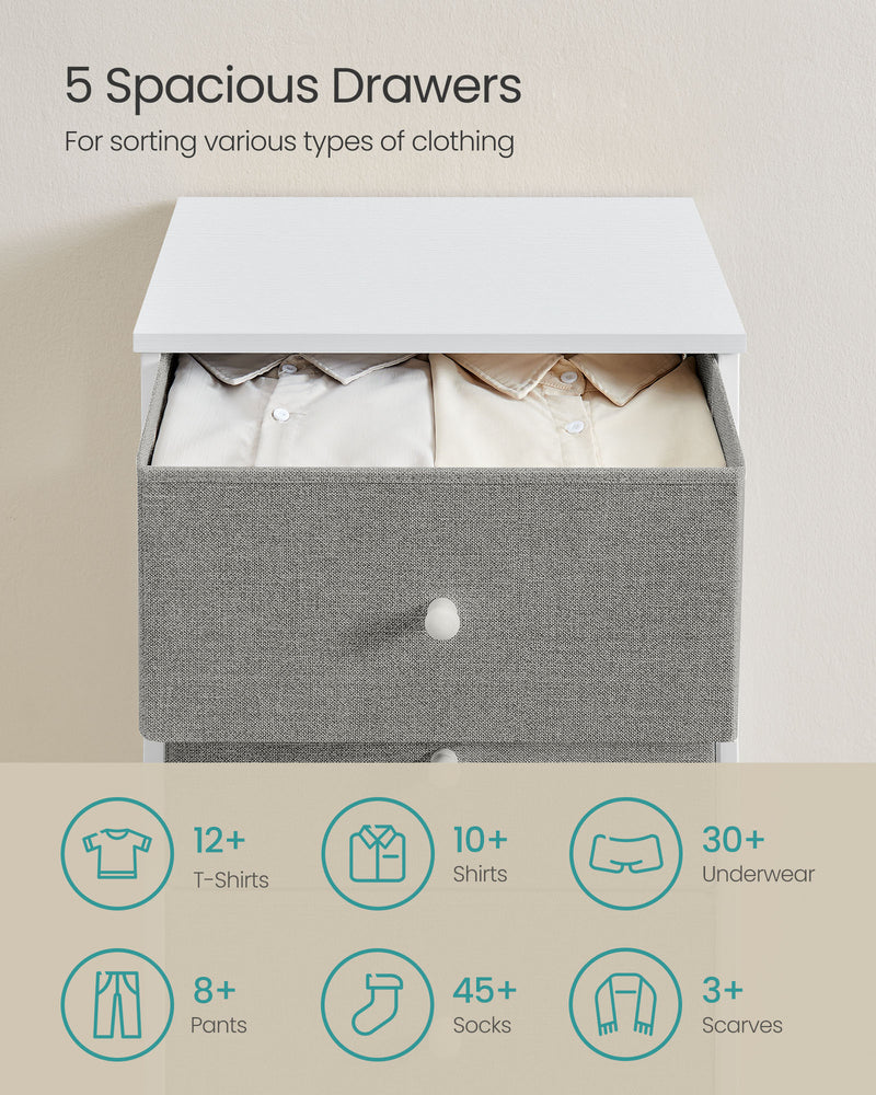 Tall Chest of 5 Drawers in Dove Grey and Cream White for Bedroom Storage by Songmics