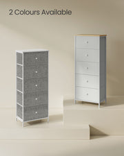 Tall Chest of 5 Drawers in Dove Grey and Cream White for Bedroom Storage by Songmics