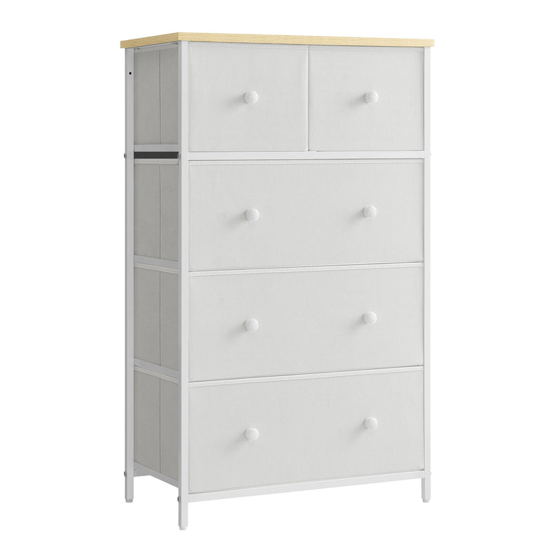 White and Oak Fabric Chest of Drawers with 5 Storage Drawers for Home Organisation by Songmics