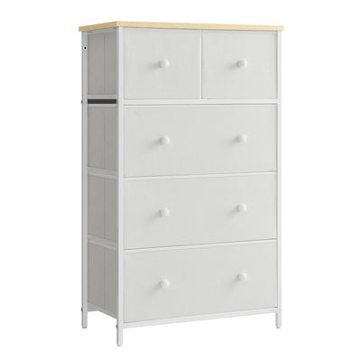 White and Oak Fabric Chest of Drawers with 5 Storage Drawers for Home Organisation by Songmics